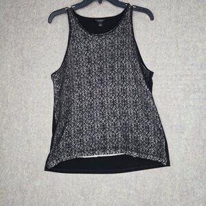 Ann Taylor Black & White Crochet Lace Overlay Tank Top Size L